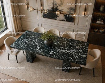 Modern Black Marble Dining Table, Nero Style Marble Kitchen Table, Mid-Century Modern Marble Contemporary Unique Dining Room Table Top |