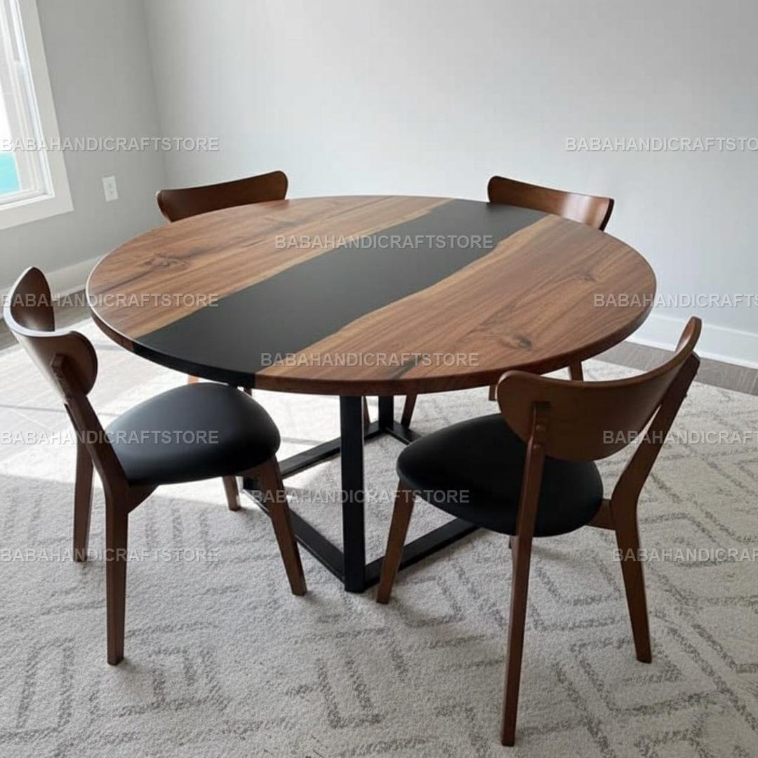 Handmade Round Wood & Black Epoxy Resin Tabletop | Modern River Style ...