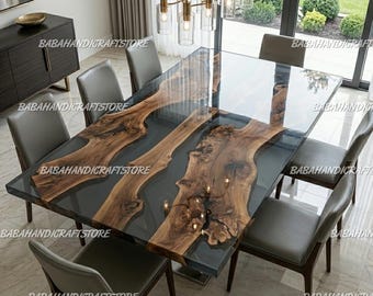 Luxury Epoxy River Dining Table, Solid Wood Resin Tabletop, Handmade Modern Dining Table, Live Edge Wood Table Kitchen & Dining Room Table |