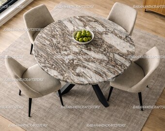 Luxury Round Marble Dining Table Top, Natural Stone Kitchen Table, Modern Dining Room Furniture, Handmade Marble Table, Home Decor Table |