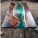 Luxury epoxy wooden Dining Table Long Walnut Tables Green epoxy Table top , Resin River Tables Live Edge Table River Table ocean resin table 