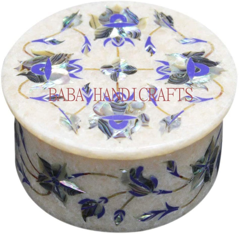 3x3x2 Marble Jewelry Storage Beautiful Box Paua Shell Precious Inlay Floral Art Gift for Girls