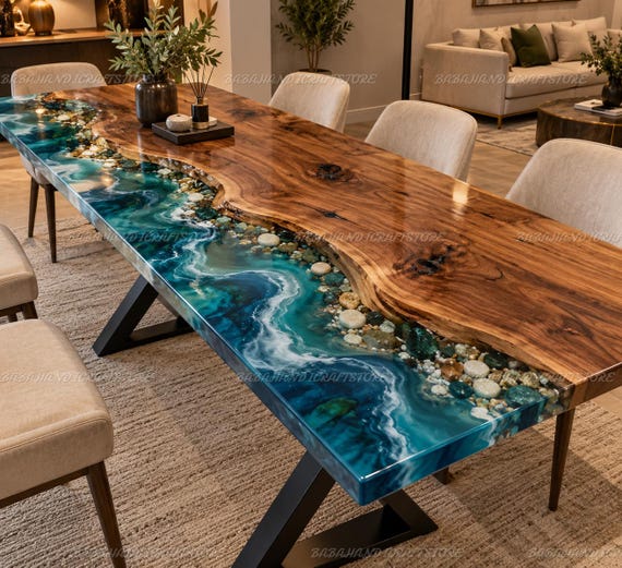 Handgemachter Live Edge Akazienholz Fluss Tisch: Individueller Epoxidharz Esstisch