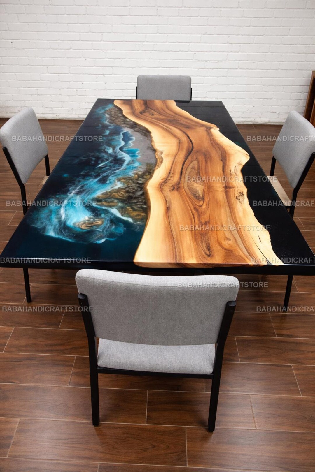 Handmade Ocean Wave Epoxy Resin Dining Table | Live Edge Wood River ...