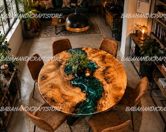 Round Live Edge Epoxy Resin Dining Table | Custom Acacia Wood River Table | Luxury Kitchen Rooms Table | Burl Wood Coffee / Dining Table |