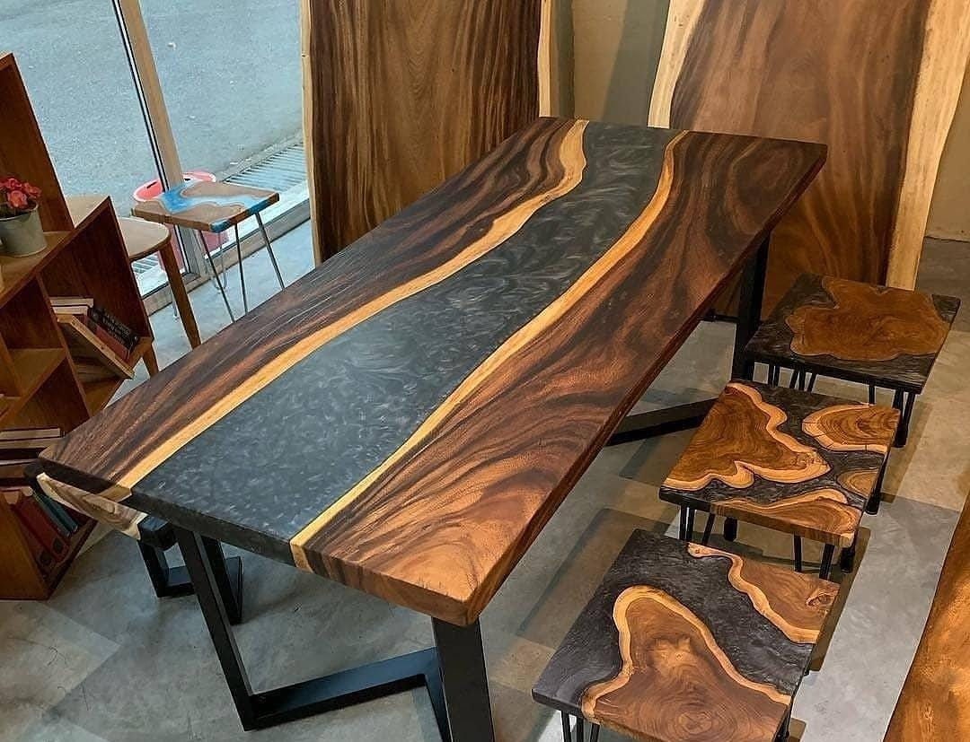 Custom Epoxy Resin River Table: Live Edge Walnut, Handmade Modern ...