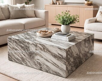 Luxury Marble Coffee Table - Arabescato White Marble Table - Square Stone Center Table Modern Living Room - Italian Marble Decor Table |