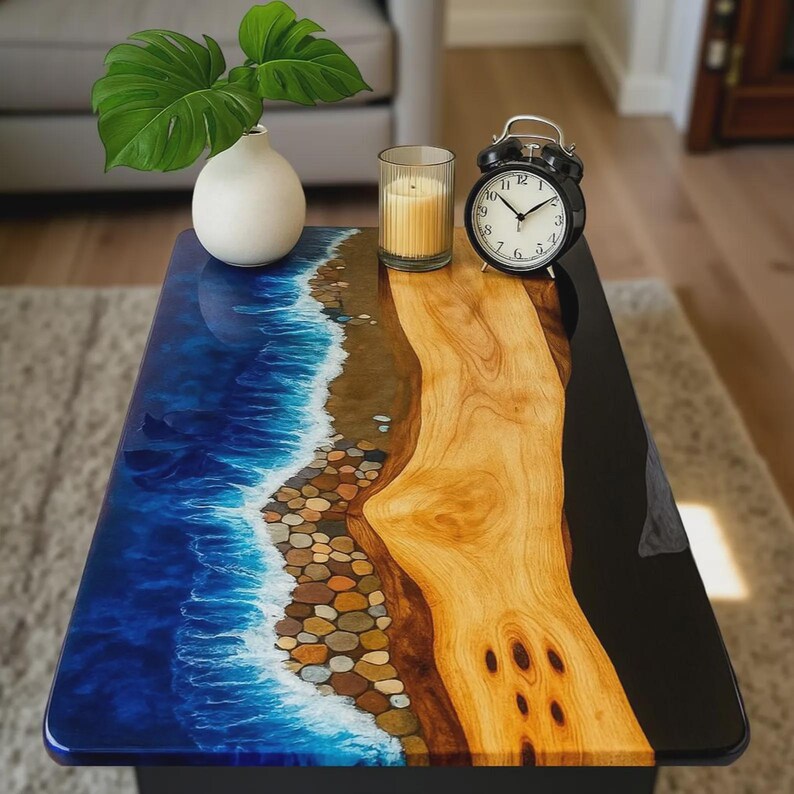 Handmade Ocean Epoxy River Table | Live Edge Wood Resin Coffee Table ...