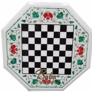valentine&#39;s gift12&quot; Marble Table Top chess board, chess set Semi Precious Stone Malachite Inlay Handmade Home Furniture.