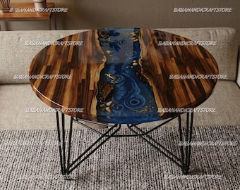 Luxury Epoxy River Coffee Table, Handcrafted Wood & Resin Center Table, Modern Living Room Accent Table, Unique Artistic Coffee Table Top |