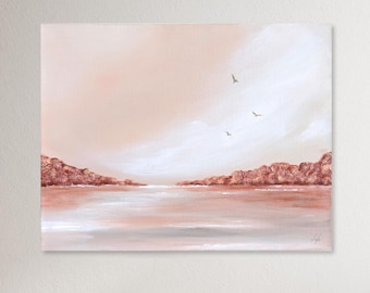 Original Lake View Landscape Painting – Impasto Romantic Earth Tone Wall Art (14x18)