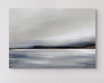 Original Gray Seascape Painting: Made-To-Order Abstract Coastal Canvas Art