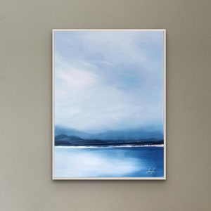 Abstract Coastal Art Print on Paper, Serene Wall Art, Signed Ocean Print, Blue Seascape, Coastal Wall Decor, Unframed Blue and Gold Artwork