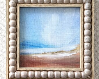 Mini Ocean Wall Art Print on Canvas: Framed 3x3 Cloudy Seascape, Hand Embellished