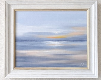Original Ocean Sunrise Painting: Abstract Seascape Hand Painted on 8x10 Canvas Panel