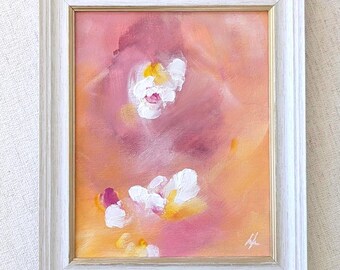 Abstract Floral Painting: Hand-Painted Flower Art 8x10 on Canvas Panel, Frame Options