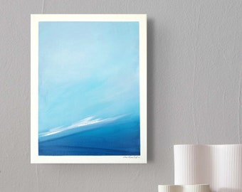 Small Ocean Painting on Canvas, Original Abstract Seascape, Minimalist Wall Art, Beach Landscape, Wave Painting Blue Wall Decor 14x11