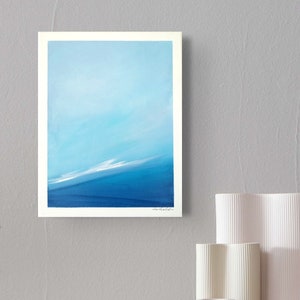 Small Ocean Painting on Canvas, Original Abstract Seascape, Minimalist Wall Art, Beach Landscape, Wave Painting Blue Wall Decor 14x11 image 1