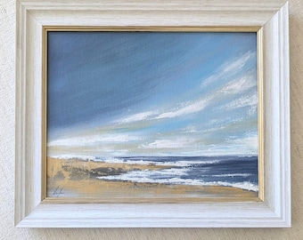 Abstract Landscape Painting: Original Ocean Art, 8x10 Canvas Panel w. Frame Options