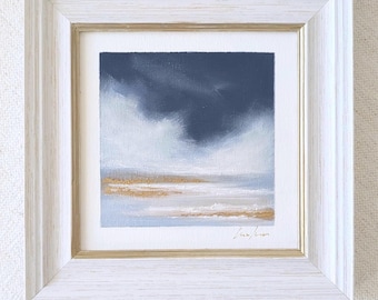 Original Coastal Painting, Small Framed Ocean Art on 6x6 Canvas Panel