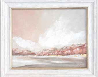 Coastal Landscape Painting: Neutral Original Framed 8x10 Artwork on Canvas Panel