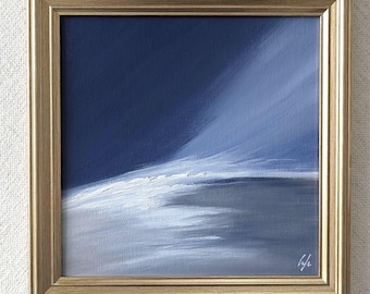 Abstract Ocean Painting: Original Coastal Art, 8x8 Canvas Panel w. Frame Options
