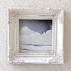 Ocean Cloud Beach Art Print: Hand Embellished Coastal Canvas (3"x3")