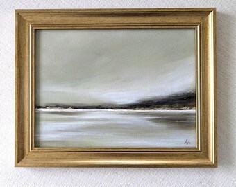Original Landscape Painting - Serene Lake View on Canvas Panel 9x12 w. Frame Options
