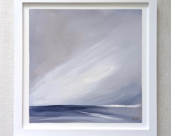 Framed Original Seascape Painting on Canvas Panel, Hand Painted Coastal Beach Artwork