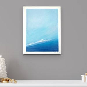 Small Ocean Painting on Canvas, Original Abstract Seascape, Minimalist Wall Art, Beach Landscape, Wave Painting Blue Wall Decor 14x11 image 2