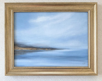 Original Abstract Seascape Painting, Framed 9x12 Blue Coastal Wall Art