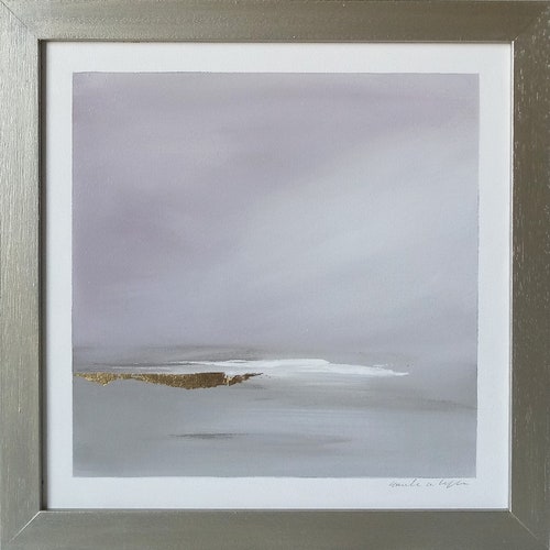 Original Abstract Landscape Painting, Framed Small Beach Art, shops Pink with Gold Leaf Wall Decor, Housewarming Gift, 14x14 Contemporary Canvas