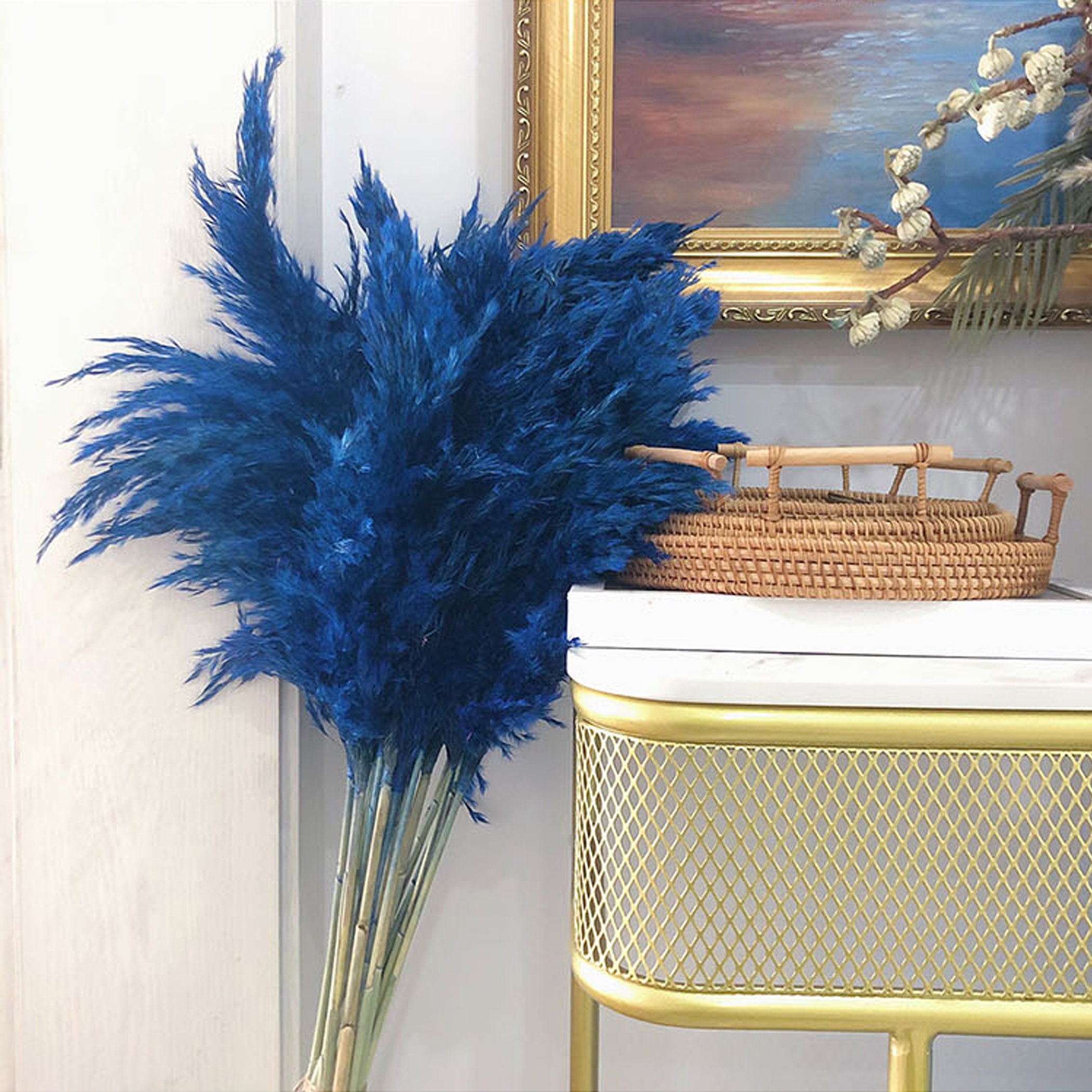 Blue Color Dried Boho Reeds Plumes Grass Natural Flower Dried Etsy