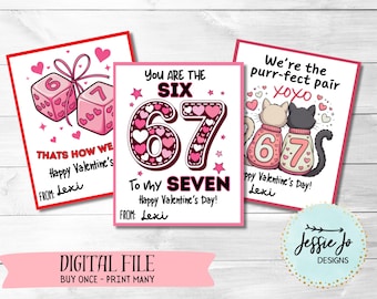 Six Seven Valentine Cards Printable, Viral Classroom Valentines for Kids, Trendy valentines, Last Minute Valentines Digital Download