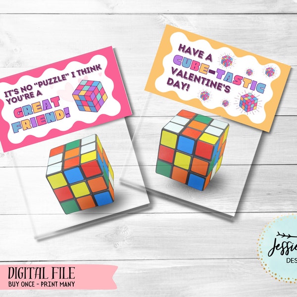 Printable Mini Cube Bag Topper - Valentine Bag Topper - Valentine Classroom Valentines  (for 1 inch puzzle cube)