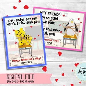 Tarjeta de San Valentín para escritorio imprimible - Tarjeta de San Valentín para mascota de bolsillo - Descarga instantánea - Tarjeta de San Valentín con figuras de animales