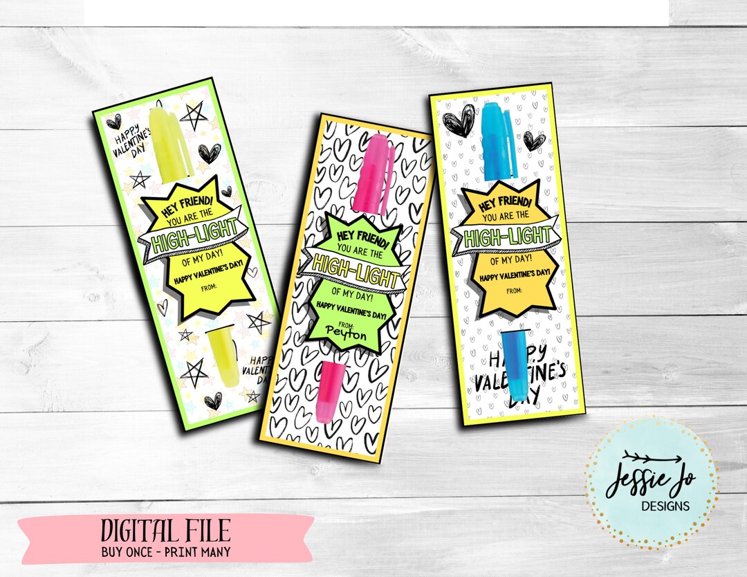Unique Non-candy Highlighter Valentine Printable-tween Valentine-older ...