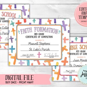 Sunday School Award Certificate - Christian Certificate - Editable Award Template - Canva Template - Colorful Crosses