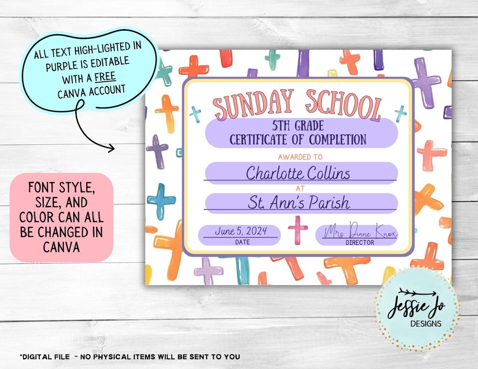 Sunday School Award Certificate - Christian Certificate - Editable ...