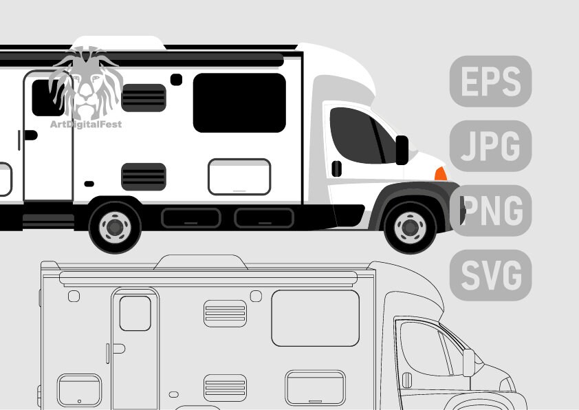 RV Drawing, Camper Drawing, Class C Motorhome, Campervan, RV, Camping ...