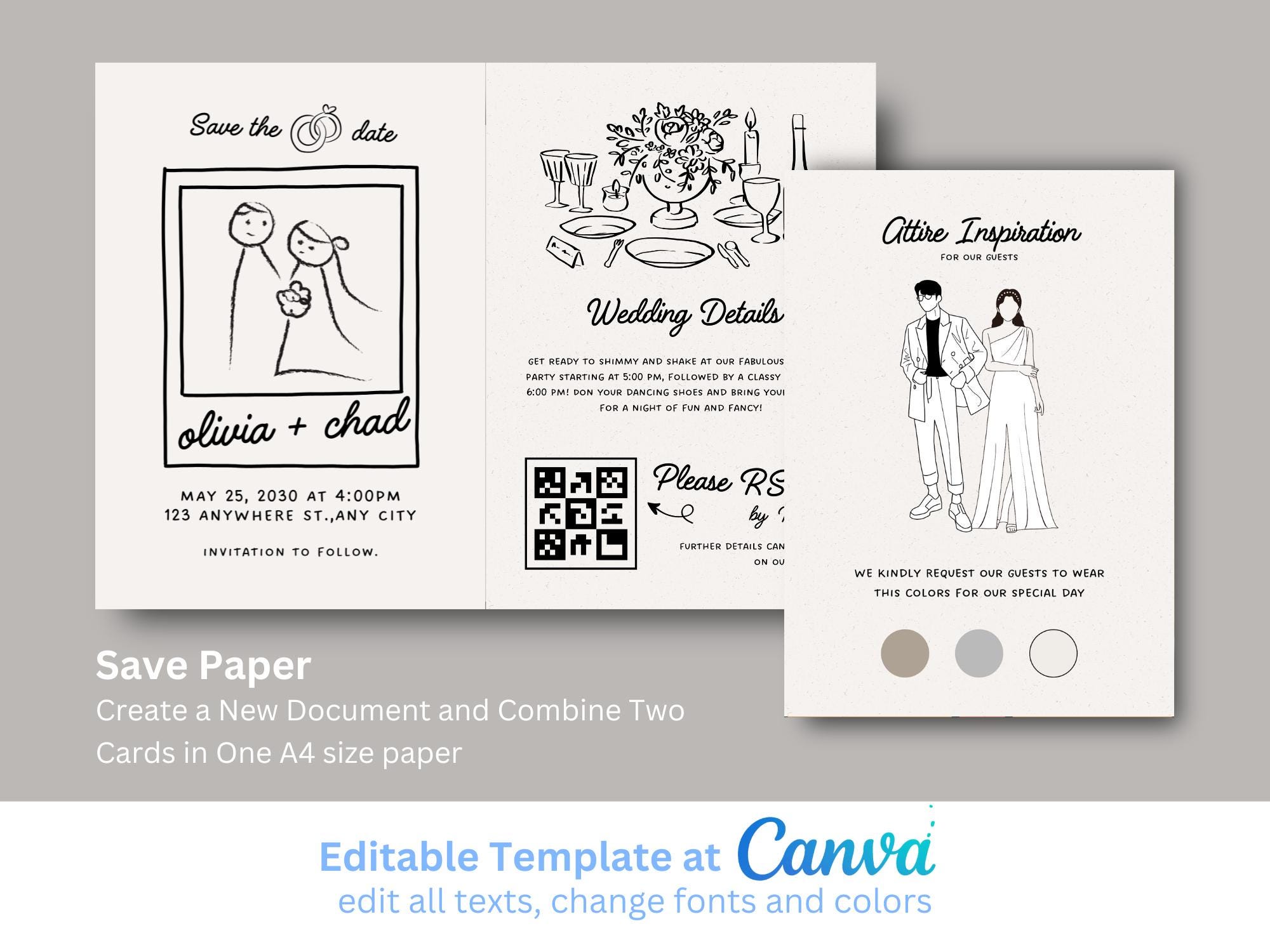 Hand-drawn Wedding Invitation Editable Template Download - Etsy
