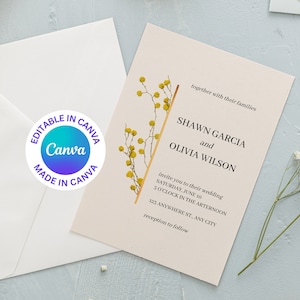Editable Digital Yellow Floral Vintage Simple Wedding Invitation