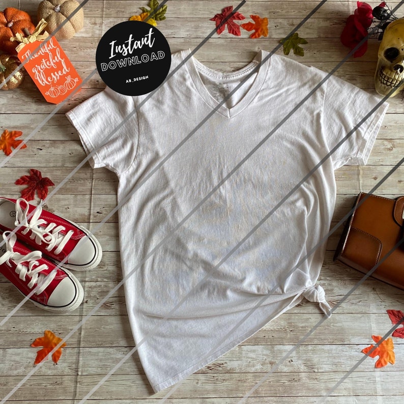 Download Plain White Basic T-shirt Mockup For Fall Fall Shirt ...