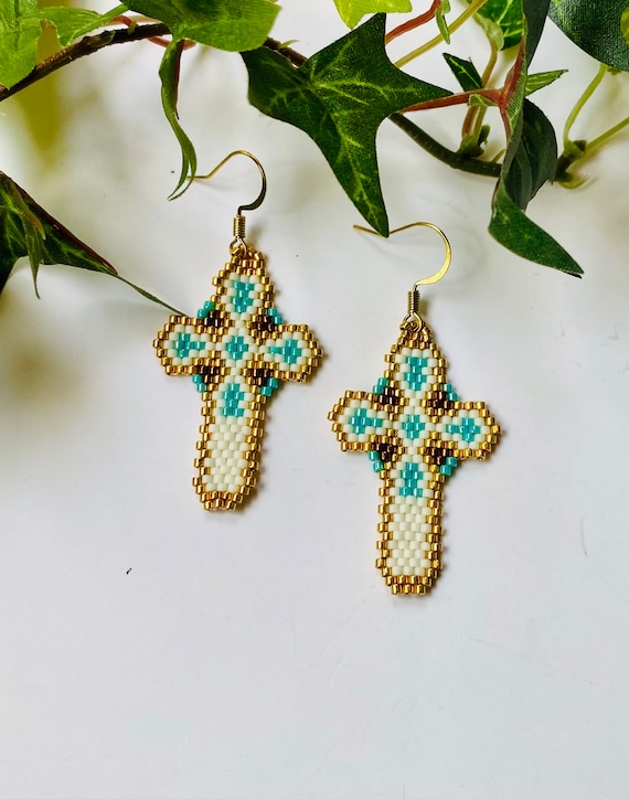 Beaded cross earrings sale