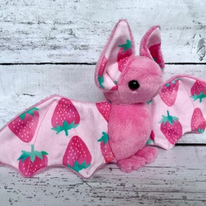 READY TO SHIP - Baby Pink Strawberry Fruit Bat - Stuffed Animal Cute Plush Bat Plushie