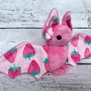 Baby Pink Strawberry Fruit Bat - Stuffed Animal Plush Bat Plushie