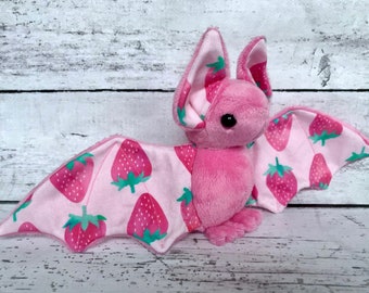 Baby Pink Strawberry Fruit Bat - Stuffed Animal Plush Bat Plushie