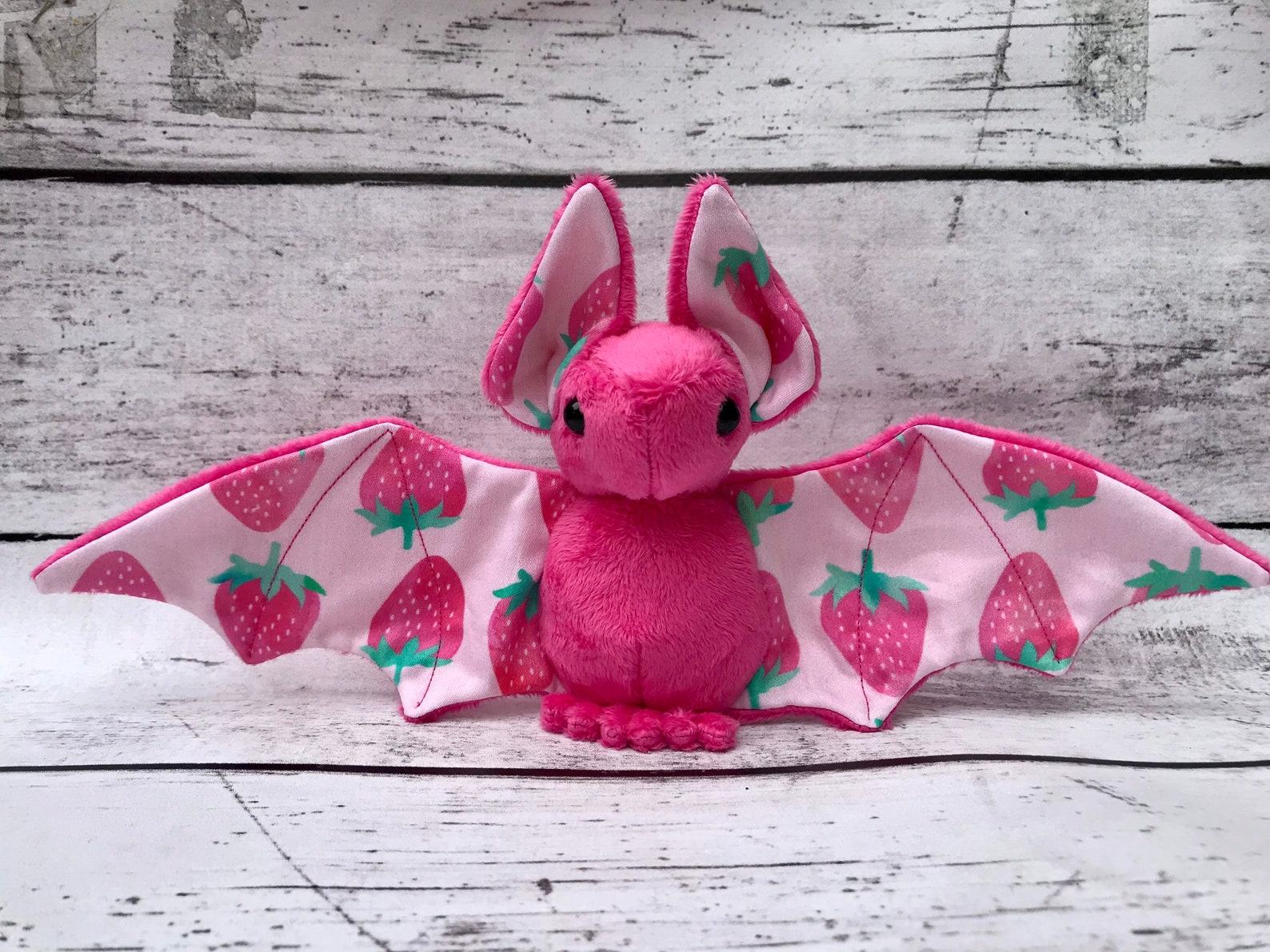 Pink Strawberry Fruit Bat Stuffed Animal Plush Bat Plushie Etsy UK