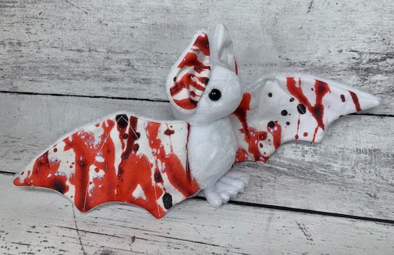 MADE TO ORDER White Spooky Blood Spatter Halloween Vampire Bat Stuffed Cute Animal Plush Bat Plushie