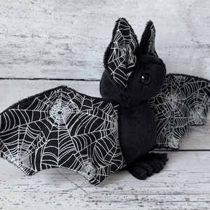 READY TO SHIP - Black Glow in the Dark Spiderweb Bat - Cute Stuffed Animal Plush Bat Plushie Spider